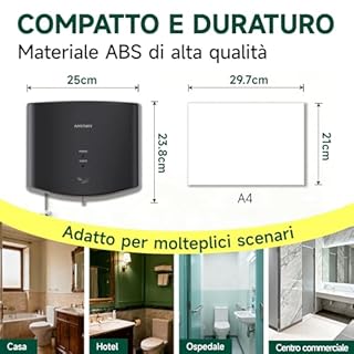 anydry 2630S Asciugamani Elettrico con fotocellula, Compatto Asciugamani ad Aria, Asciuga Mani Automatico Professionale a Parete, Guscio in plastica ABS, 1400-1650W.(Nero)