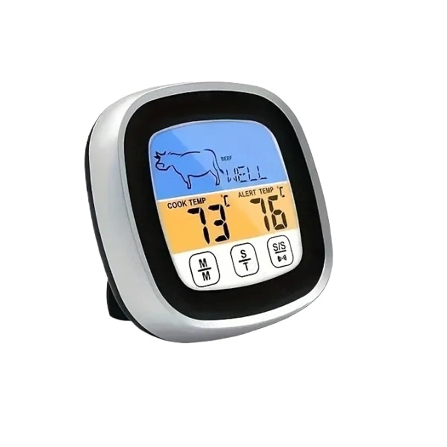 Large Touch Screen Meat Thermometer with Clock Timer -Stainless Steel Probe for BBQ, Oven, Baking, Liqui