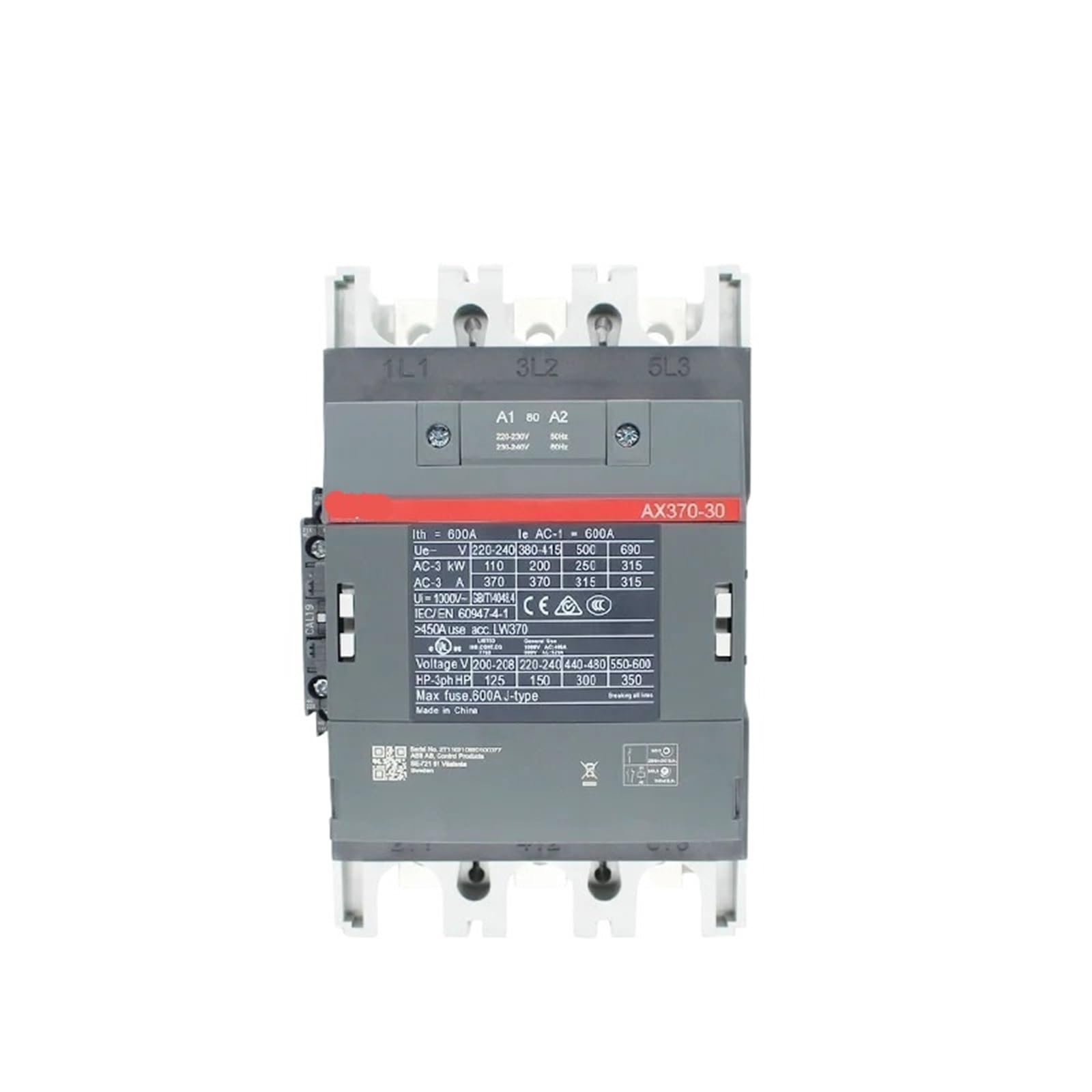COSZWQDP AX370-30-11 3-ploe Contactors AX 1NC & 1NO 50HZ/60HZ 24V~440V 370A 1Pcs(AX370-30-11 220V)
