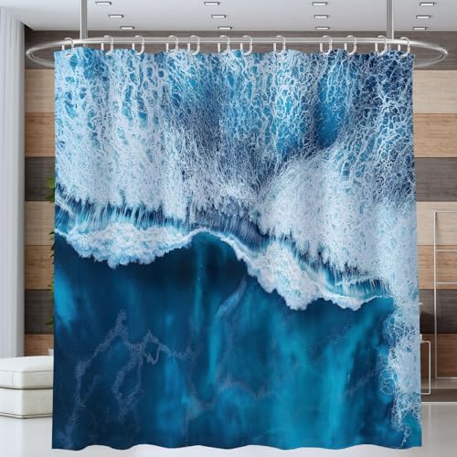 Rideau de douche 150x180 cm bleu glacier à motif mer