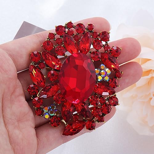 Image of LAXPICOL Vintage Austrian Crystal Elegant Flower Brooch for Women Broach Pin Wedding Jewelry Antique-Gold Tone