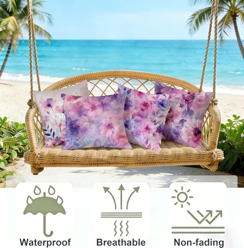 Cojín impermeable terciopelo 55x55 lila pack de 4 premium 5