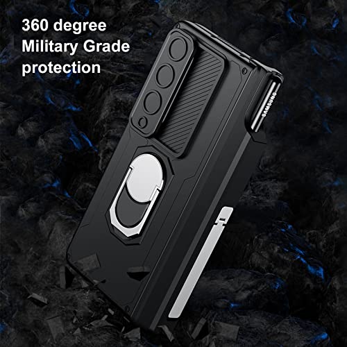 Libeagle Compatible With Samsung Galaxy Z Fold 4 Case [Heavy Duty Protective][Camera Lens Cover][S Pen Holder & Hinge Protection][Screen Protector][Safe To Hold With Ring] Rugged Stand 5G 2022-Black #TOP1