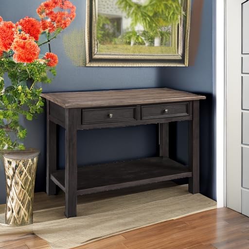 Image of Signature Design by Ashley Tyler Creek Farmhouse Console Table, 2 Drawers | Behind couch table, Solid and engineered wood and veneers, 22-inch deep display shelf, Farmhouse sofa table