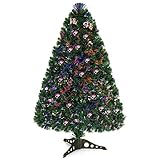 Goplus 3FT Pre-Lit Fiber Optic Christmas Tree, Premium Lighted Artificial Tabletop Mini...