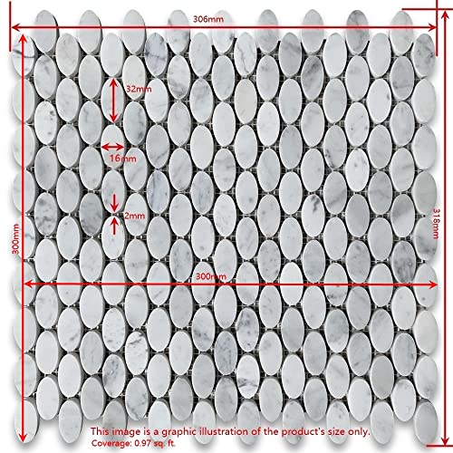 Stone Center Online Calacatta Gold Marble 1-1/4X5/8 Oval Ellipse Mosaic Tile Honed Kitchen Bath Wall Floor Backsplash Shower (1 Sheet) #TOP4
