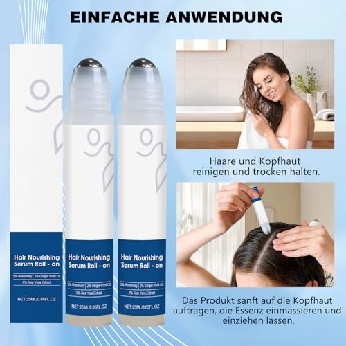 Rosmarin Haarwachstumsserum Roll On, 25ml*2 Roll-On Haarserum, Rosmarin Haar-Roller-Serum, Blockierendes Kopfhautserum fördert den Sauerstofffluss, Reduziert Haarausfall, für alle Haartypen