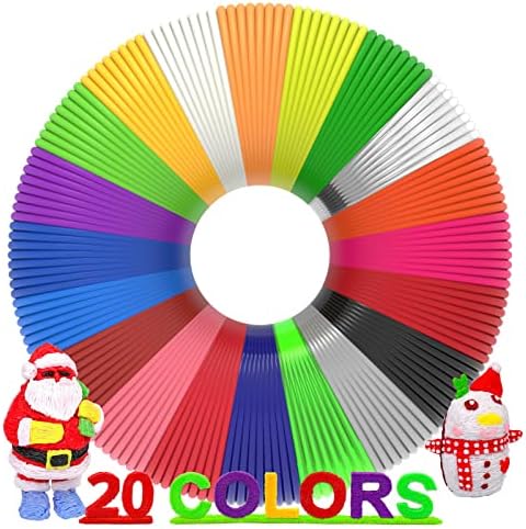 3D Pen Filament 400 Feet 20 Colors, dikale 3D Printing Pen Refills PLA Bonus 250 Stencil eBook, 3D Printer Pen Filament 1.75mm Smooth Printing