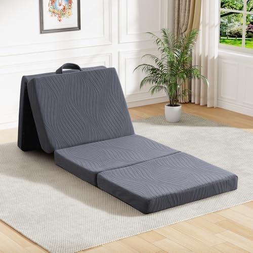 GEMBED Foldable Memory Foam Mattress - 3 Inch Cot Waterproof Collapsible Mattress with Washable Cover, Portable Guest Bed Pad, Sleeping Mat for Travel RV Yoga, Non-Slip Bottom,72