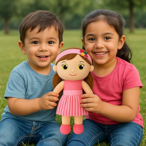 Image of Melina Cute Soft Doll Plush Hugging Doll Girls - Pink Dress Stuffed Toy with Colorful Headband - Cute Huggable Gift for Kids, 57 cm (Pink)