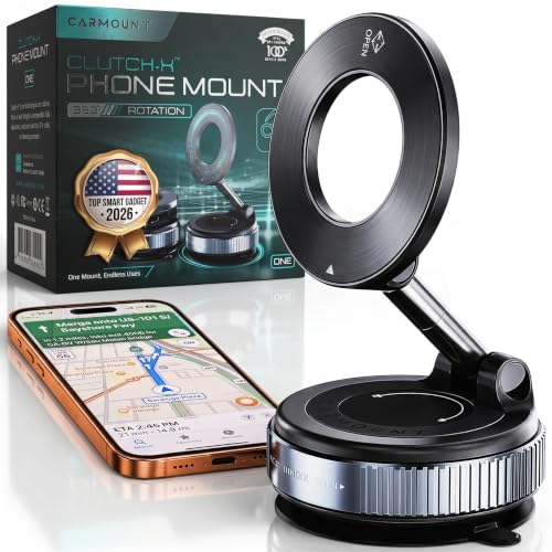 CARMOUNT Clutch-X Black Vacuum Phone Mount Suction Cup Car Phone Holder for iPhone Window Phone Mount for Travel 360 Vacuum Magnetic Phone Holder for Car Magnetic Phone Holder with Suction Cup