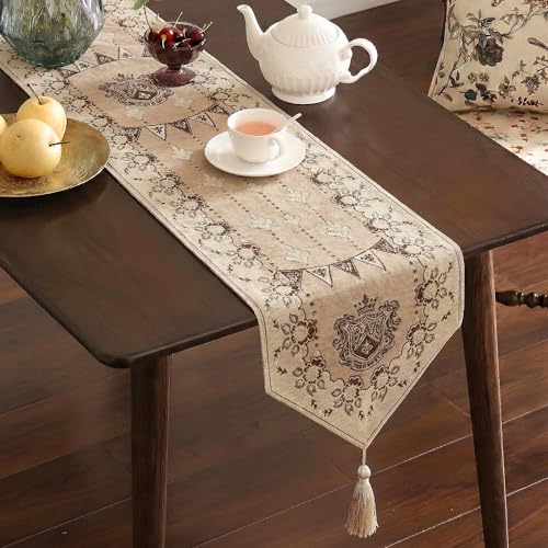 Image of Kuber Industries 72x12 inch Velvet Table Runner for Wedding and Family Dinners | Centre and Dining Table Runner | New Embroidery XL Design - Cream