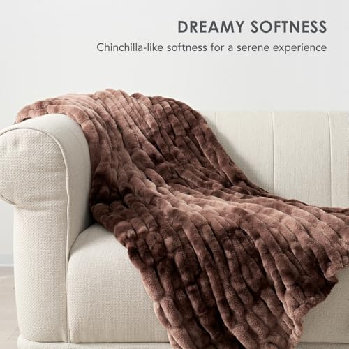EVERGRACE Luxurious Soft Faux Rabbit Fur Throw Blanket, Cozy Fuzzy Plush Warm Throws for Couch Bed Sofa Chair Home Decor, Ruched Bubble Fluffy Blanket with Reversible Velvet, 50" x 60", Mocha Brown by EverGrace - Image 9