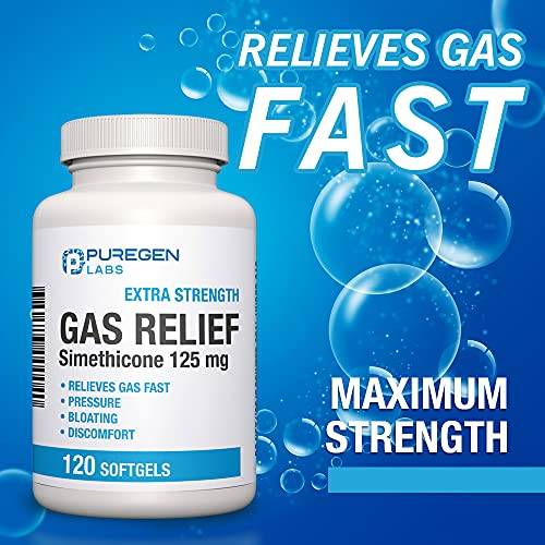 P Puregen Labs Extra Strength Gas Relief Softgels With Simethicone 125 Mg | Fast Relieve Of Pressure, Bloating And Painful Discomfort – 2 Pack | Total 240 Softgels #TOP4