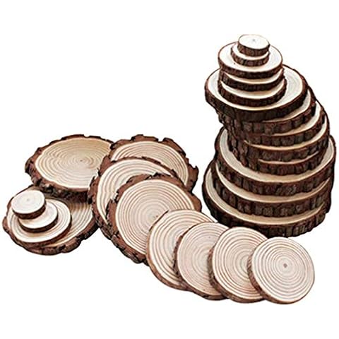 RayLineDo® Unfinished Natural Wood Slices Round Log Discs with Tree Bark Wood Pieces 5-6cm Pack of 20 for DIY Craft Wedding Cover