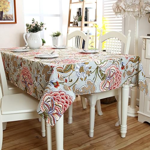 Nappe fleurie multicolore 140x200 protégeant votre table en coton traité anti-taches