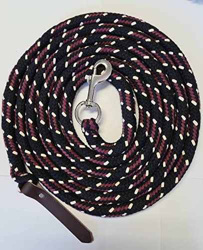 Pferdeseile_de Bodenseil schwarz-lila-Natur 4 Meter Baumwolle Karabiner Silber + Leder dunkel