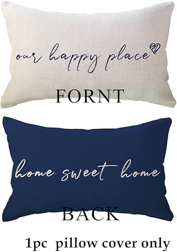 Miniatura 2 de ULOVE LOVE YOURSELF Our Happy Place - Fundas de almohada reversibles de doble cara, fundas de cojín rústicas para sofá, sofá, porche (azul)