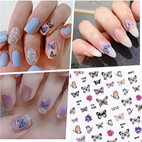Metallic Nail Sticker 3D Self-Adhesive Nail Decals Black White Butterfly Star Moon Line Nail Design Stickers Constellation Decals Diy Nail Tips Decorations Manicure For Women Girls 6Sheets #TOP2
