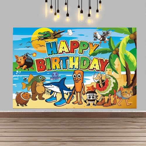 Image of Birthday Backdrop for Decoration, Cartoon Themed Backdrop Decoration, 4.9 ft x 3.28 ft (150 cm x 100 cm) Large Size for Indoor Outdoor Parties, Happy Party Props Ornament