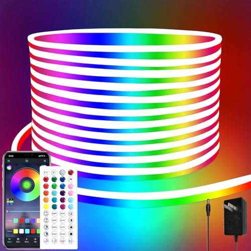 segrass LED neon Lights Strip 10M 24v,Flexible RGB with Remote,APP Control, IP65 Waterproof for Bedroom,Room,Outdoors Decor