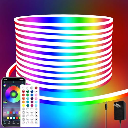 segrass Flexible LED neon Lights Strip 10M 24v RGB with Remote,APP Control, IP65 Waterproof for Bedroom,Room,Outdoors Decor
