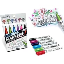 ArtSkills Metallic Markers with Color Outline, Permanent Metallic Outline Shimmer Markers, 6 pc