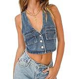 Miqil Women Sexy Denim Camisole Corset Bustier Zip Up Sleeveless Crop Tank Top Summer Tie Up Spaghet