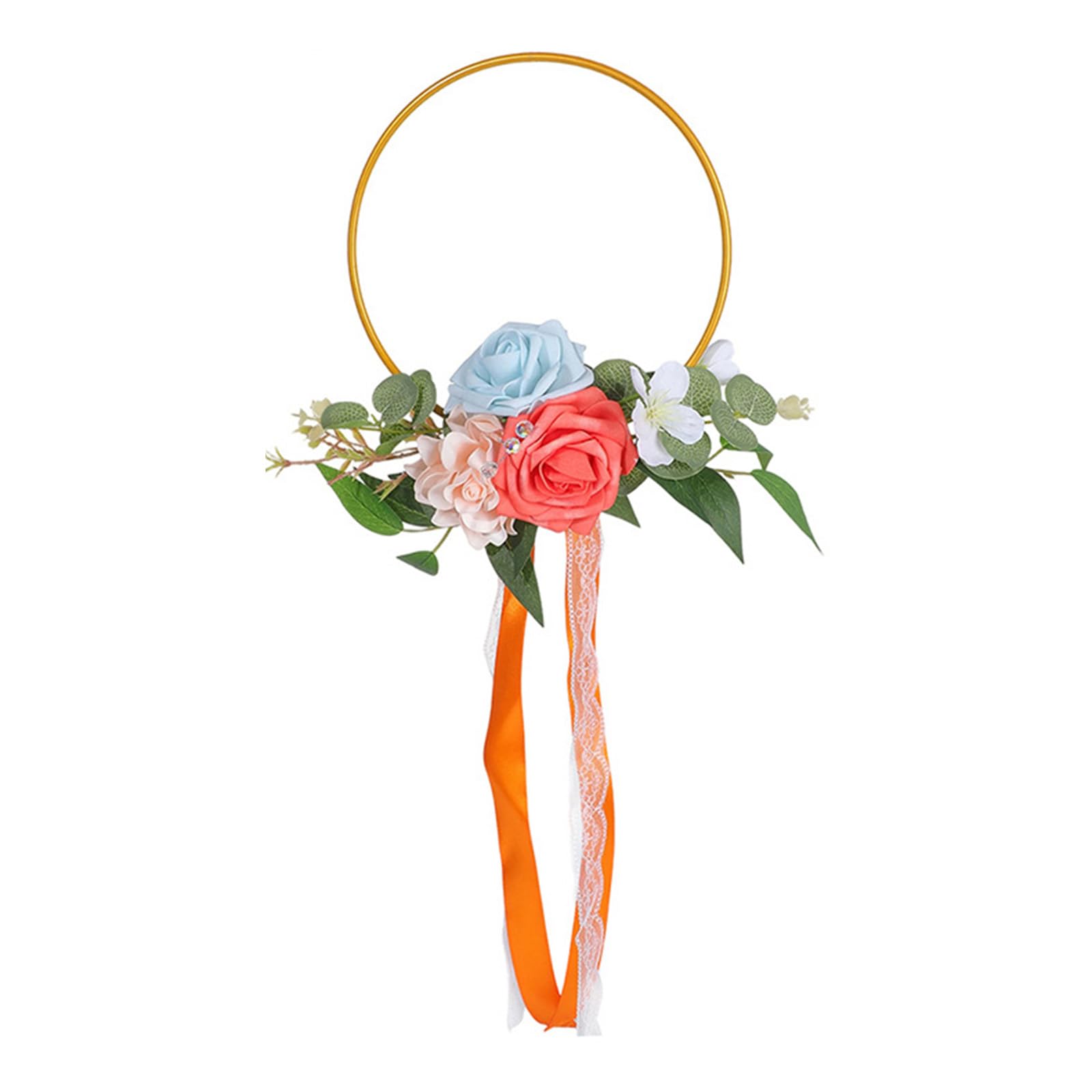 Realistic Artificial Rose Wreath with Iron Frame Floral Garland for Home Wedding Decor Rose Iron Wreath