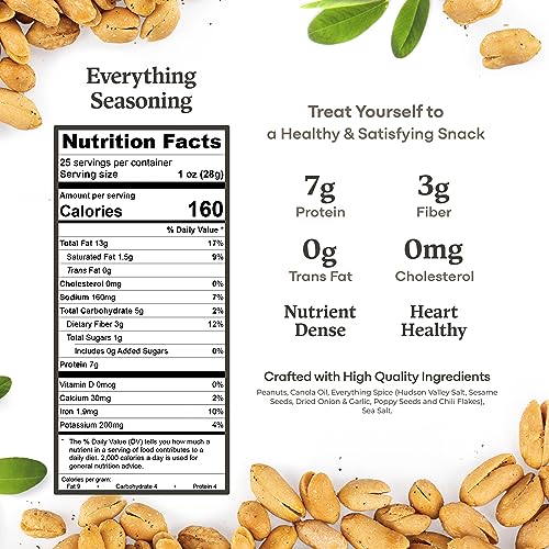 Belmont Peanuts Gourmet Everything Bagel Seasoning Flavored Virginia Peanuts, 25 oz (Pack of 1) | Only 9 Simple Ingredients, No Preservatives, 7g Protein | Salty, Peppery, Crunchy, Hand-Seasoned Snack