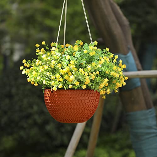 Momkids 4 Pcs Sprlng Artifical Flower Outdoor Uv Resistant Fake Plant Faux Plastic Floral Greenery Shrubs Hanging Plant Plantr For Home Office Balcony Window Box Garden Party Decoration（Yellow） #TOP1