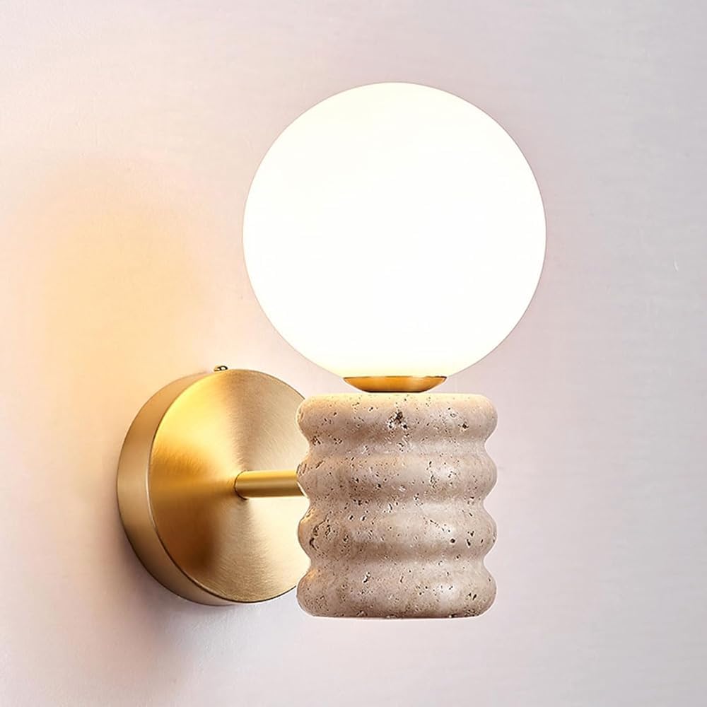 HPTHLY Nordic Simple Mini Wall Sconces Natural Travertine Wall Lamps Mid Century Gold Metal Wall Mount Lights For Bedside Hallway Bedroom Doorway