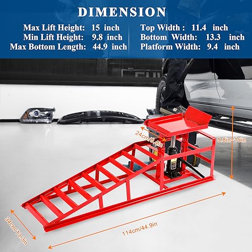 Car Ramps 2 Pack Heavy Duty Steel Hydraulic High Lift Service Vehicle Ramps 5T 110231 lbs Automotive Truck Wheel Ramps for Oil Changes with Support Jack for Auto Beauty Stores DIY Repair Stores