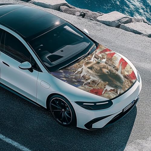 Image of Car Hood Cover Stretchable Car Hood Wrap Blankets Vehicles Banner Bear American Flag Print Auto Decorations for Compact Sedans SUV Trucks (59x39 Inch)
