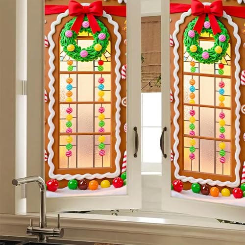 Vinilo decorativo para ventana tema casita de jengibre 39.3x17.7 pulgadas miniatura 1