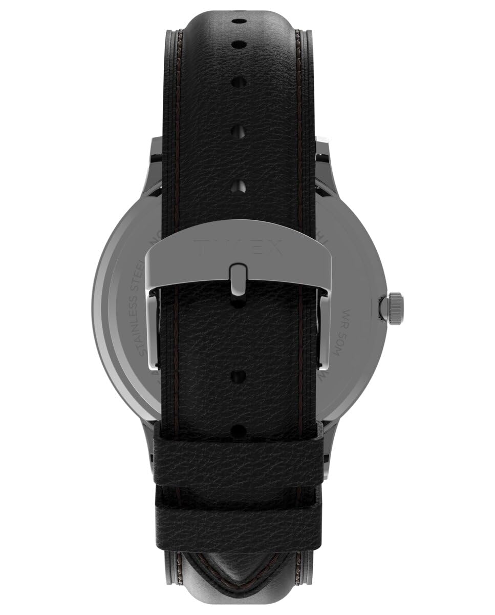 Timex Waterbury Tw2U88600 Zegarek Męski, 40 mm, Czarny Skórzany Pasek, Czarna Tarcza i Koperta ze Stali Nierdzewnej