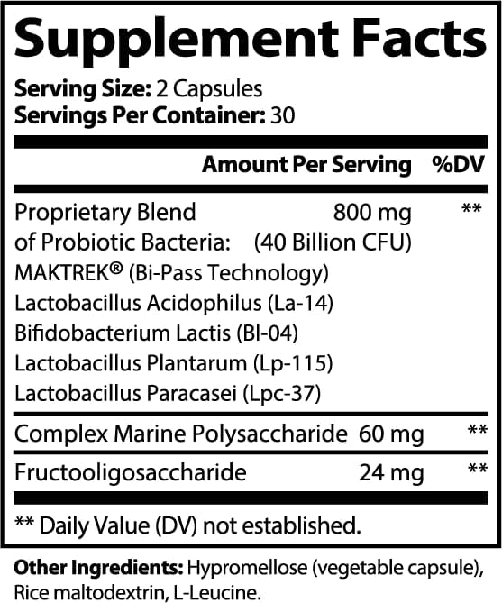 Miniatura 7 de Probiótico de 40 mil millones de UFC con prebióticos, tecnología MAKTrek Bi-Pass, soporte para la salud digestiva y intestinal de 4 cepas para