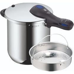 Olla Express Monix Veloce WMF Perfect Plus - Olla Rápida 22 cm de diámetro, 8 litros y medio con cestillo de vapor, Acero Inoxidable para inducción