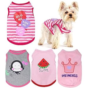 Dog Shirts, 4 Pack Dog Clothes for Small Dog Girl – Yorkie Clothes – Small Dog Clothes Female – Soft Dog Tshirts – Cute Pink Princess Girl Dog Clothes – Pet Clothes Fall Dog Clothes Doggie Clothing