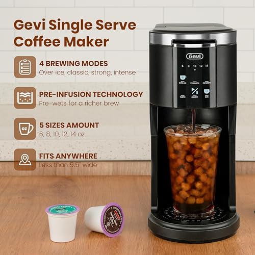 Gevi Single Serve Coffee Maker for K Cup and Ground Coffee, Pod Coffee Maker with 40oz Water Reservoir, 6 to 14 oz. Brew Sizes, Black - Thumbnail 2