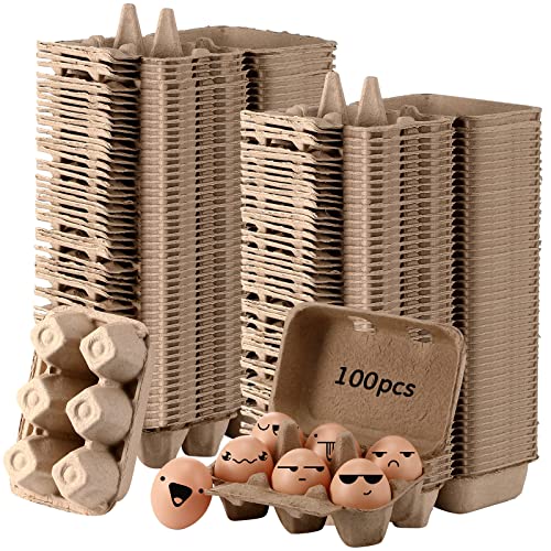 Sieral 100 Pcs Paper Egg Cartons Bulk for Chicken Eggs Blank Pulp Fiber Egg Tray Holder Reusable Empty Storage Containers for Farm Market Kitchen Camping Picnic DIY(6 Count)