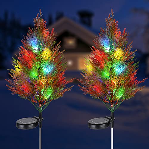 TOMENGBEI Solar Christmas Tree Lights Decorations Outdoor, 2 Pack Waterproof Solar Garden Lights with 12 LEDs Flowers Light for Pathway Yard Patio and Lawn Decoration TOMENGBEI Solar Christmas Tree Lights Decorations Outdoor, 2 Pack Waterproof Solar Garden Lights with 12 LEDs Flowers Light for Pathway Yard Patio and Lawn Decoration