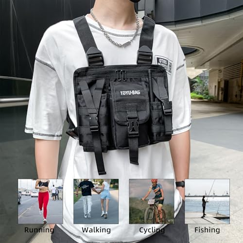 Yuehuamech Tactical Chest Rig Pack Men Multi Pocket Airsoft Pouch Bag Running Vest Combat Harness Radio Chest Crossbody Bags Holster Vest Military Shoulder Bag for Hunting Outdoor EDC - Image 4