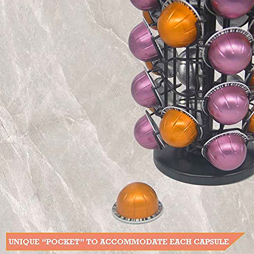 BLACKSMITH FAMILY Coffee Capsules Holder,Compatible with 44 Nespresso Vertuo Pods,Nespresso Capsule Holder, Comes All in One Piece,No Assembly Required, Lazy-Susan Base. (Matte Black)