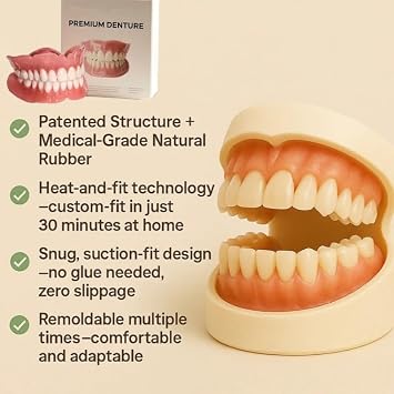 Tuvilo Dentures, Tuvilo Premium Dentures, False Teeth, Soft Denture Reline Kit, Snap On Veneers Teeth,Soft & Safe Moldable False Teeth Set,Silicone Reline Kit for Men and Women (1)