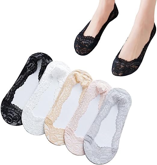 5 Pairs No Show Socks Low Cut Flat Invisible Liner Socks Non Slip Lace Casual Boat Socks for High Heels Flats Women Girl-image-36