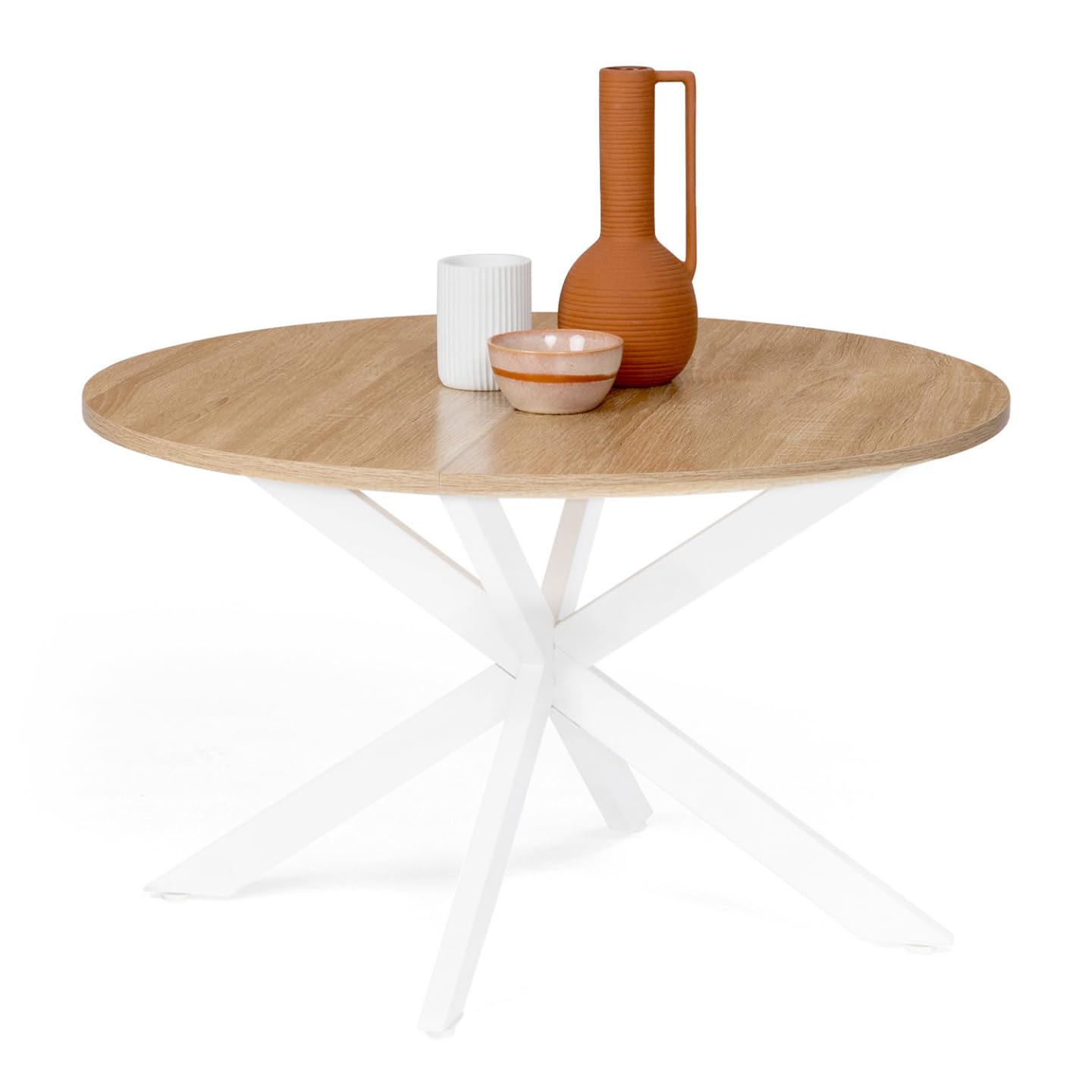 IDMarket - Mesa baja redonda Alix con patas de araña de 70 cm, madera y blanco
