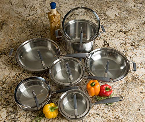 Cookcraft By Candace 12-Piece Tri-Ply Stainless Steel Grand Cookware Set Featuring Silicone Handles And Glass Lid With Convenient Rim Latch, Ccb-4232 #TOP4