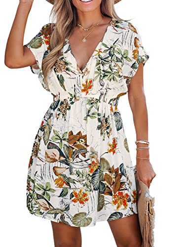 Image of CUPSHE Women's Swimsuit Coverup Casual V Neck Beach Dress Short Sleeve Elastic Waist Swimwear Cover Ups 2026 Beachwear