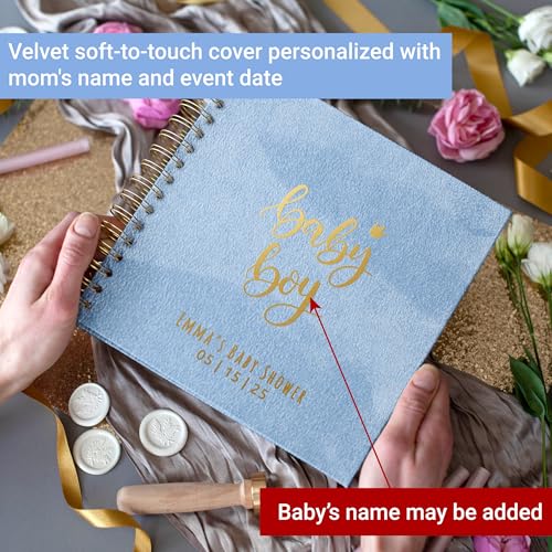 Image of Personalized Baby Shower Guest Book Polraroid Boy Girl First Birthday Custom Photo Album Scrapbook to Sign with Instax Photos Fits 4x6 or 5x7 Pictures Ultrasound Keepsake (Blue, Small - 8.3x8.3)